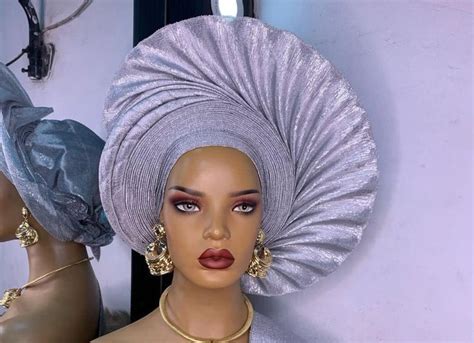 Auto Gele Ready To Wear Head Gear Aso Oke African Hair Wrap Gele