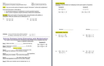 Solving Systems Of Equations Using Elimination Multiplication TpT