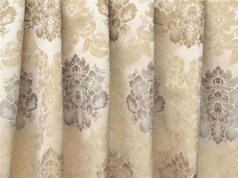 Grey And Gold Floral Damask Curtain Fabric By The Yard Etsy