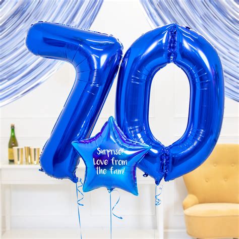 Personalised Inflated Balloon Bouquet 70th Birthday Blue Party Pieces