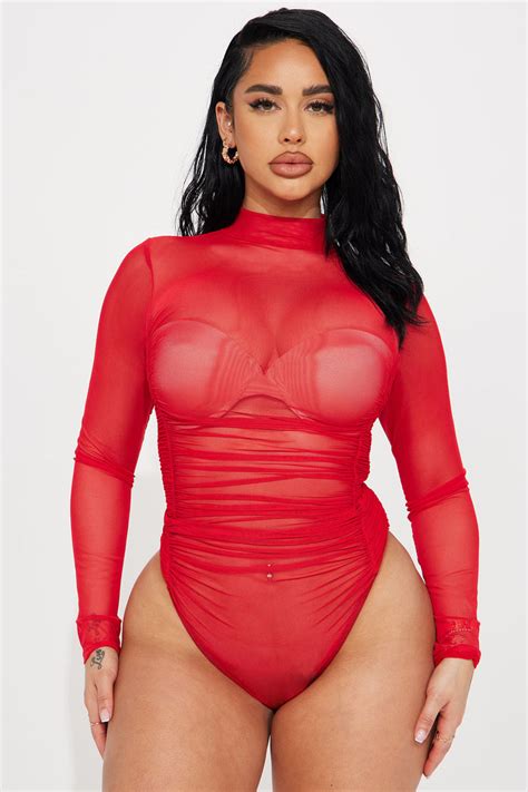 Obsessed With Me Mesh Bodysuit Red Fashion Nova Bodysuits