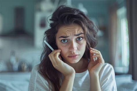 Premium Photo A Woman Holding A Pen In Front Of Her Face