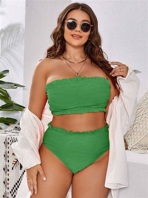 SHEIN Swim Curve Talla grande Bañador bikini bandeau ribete fruncido