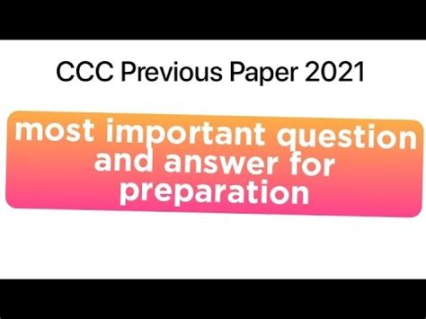 Ccc Most Important Question For Exam Youtube