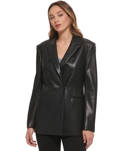 Dkny Women S Faux Leather Double Breasted Blazer Macy S