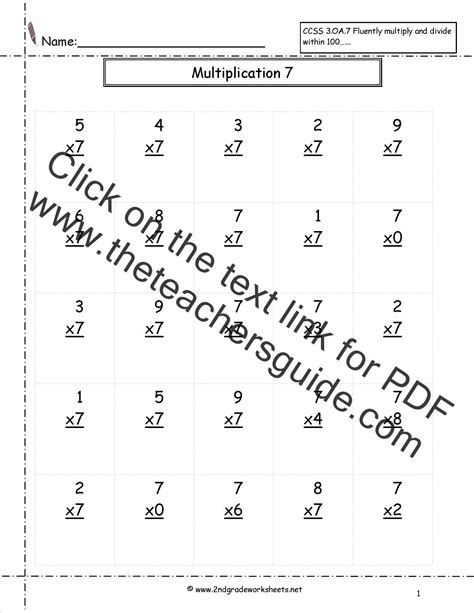 Multiplying By 7 Printable Worksheets