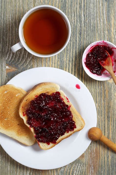 Toasted Bread With Jam And Tea Stock Image Image Of Beverage Snack