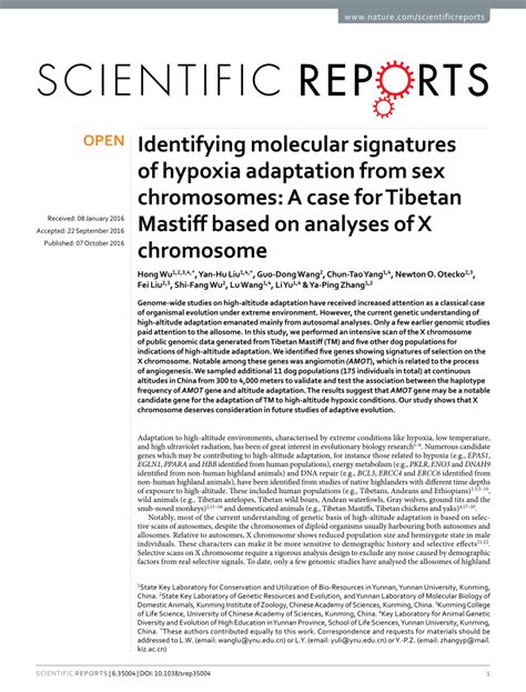 Pdf Identifying Molecular Signatures Of Hypoxia Adaptation From Sex