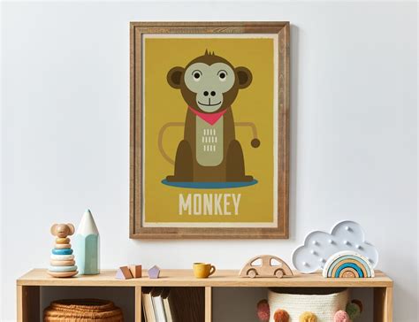 Monkey Nursery Art Print Monkey Poster Animal Nursery Wall - Etsy