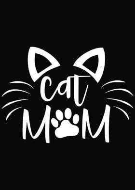 Cat Mom With Paw Print On Black Background