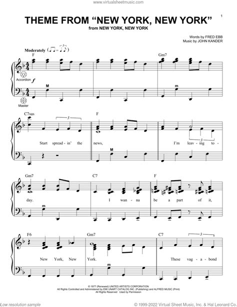 Theme From New York New York Sheet Music For Accordion Pdf