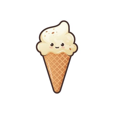 Premium Vector Cute Ice Cream Waffle Cone Kawaii Style With Funny