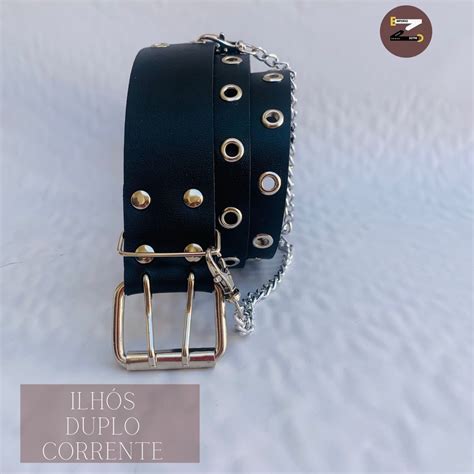 Cinto Feminino Masculino Ilh S Duplo De Rock Corrente Dupla