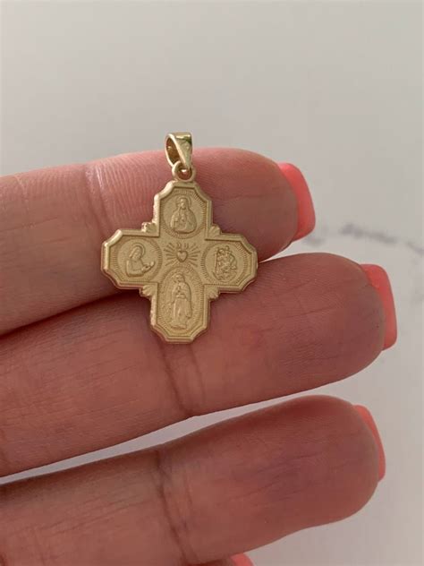14k Solid Gold Cross Yellow Gold Cross Catholic Pendant 14k Solid