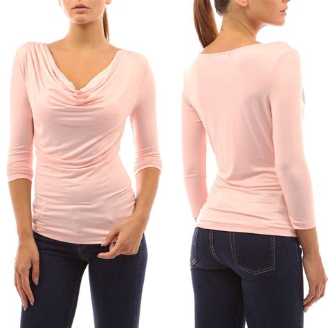 Womens 34 Sleeve Cowl Neck Fashion Blouse Shirt Top Evening Clubwear Tops New Ebay