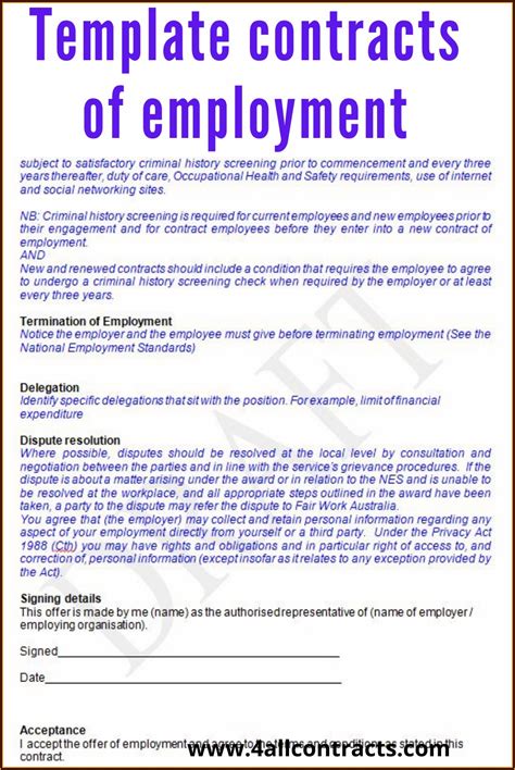 Fair Work Australia Employment Contract Template Templates Resume Template Collections