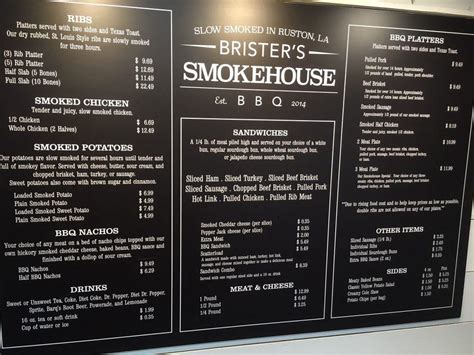 Menu At Brister S Smokehouse Bbq Ruston