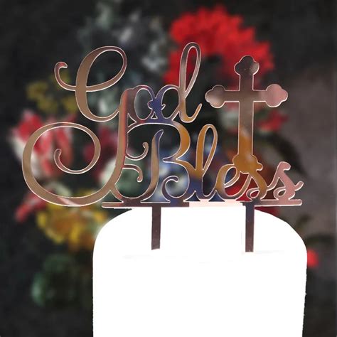 God Bless Acrylic Cake Topper Mirror Rose Gold First Communion Cupcake