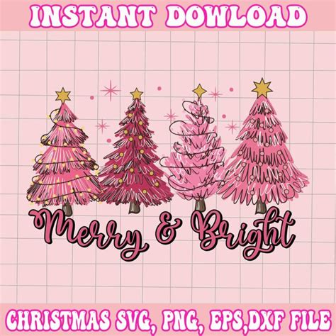 Merry And Bright Pink Tree Svg Pink Christmas Svg Pink Winter Svg