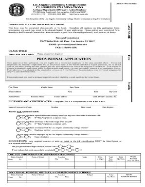 PROVISIONAL APPLICATION LACCD Form Fill Out And Sign Printable PDF