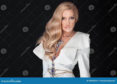 Elegant Blonde Woman Posing Stock Photo Image Of Foundation Hairdress 90908344
