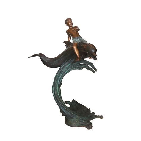 Bronze Boy riding Dolphin on Wave Fountain Sculpture | Metropolitan ...