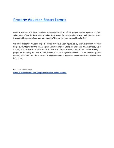 Property Valuation Report Format By Networthcertificate Issuu