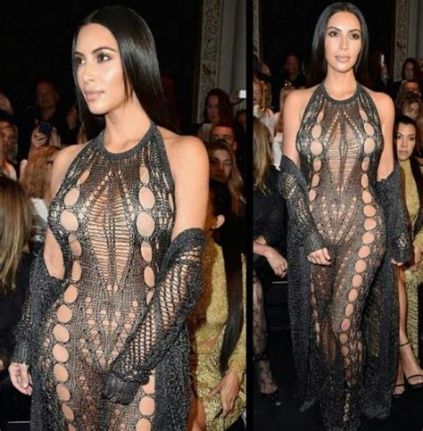 Kim Kardashian Looks Naked In See Through Dress To Balmain Show At