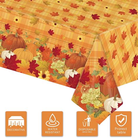 Holloyiver Thanksgiving Fall Tablecloth With Pumpkin Leaves Autumn