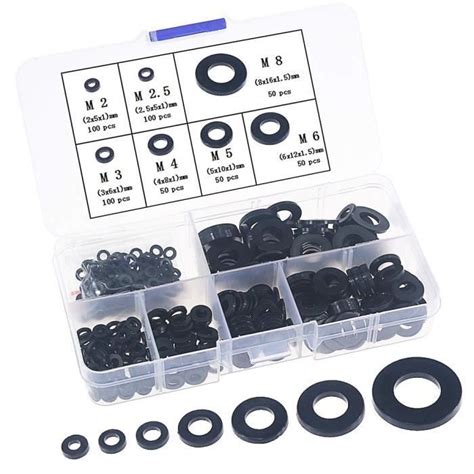 Kit de Assortiment de rondelles plates en nylon noir de 500 pièces pour