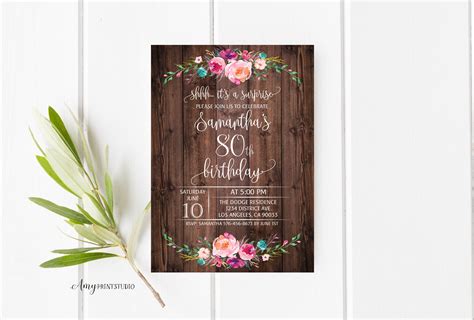 Paper And Party Supplies Digital File Personalized Floral Wood Invitation