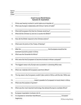 Crash Course World History Imperialism Worksheet By Discovering History