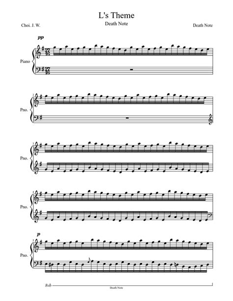 Ls Themedeath Note Sheet Music For Piano Solo