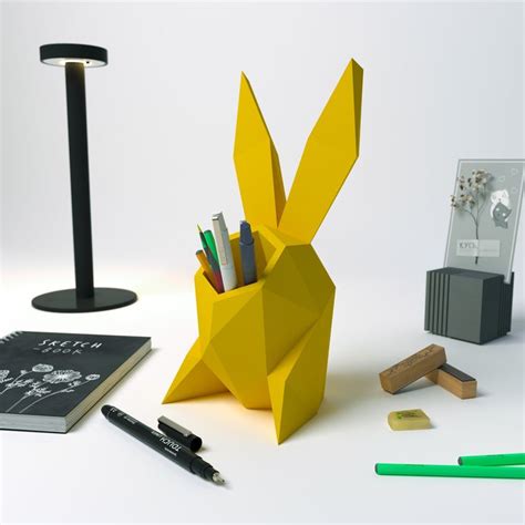 Funny Rabbit Pen Holder Digital Files For Papercraft Pdf Download Diy