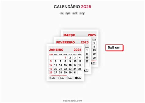 Calendário 2025 Editável 5x5cm Ai EPS PDF PNG Obah Digital