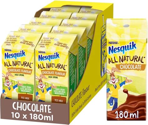 Nesquik All Natural Chocolate Flavour Milk Drink Full Box 10 X 180 Ml