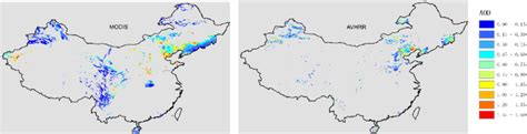 Aerosol Optical Depth Distribution Of 064µm From Avhrr And Modisterra