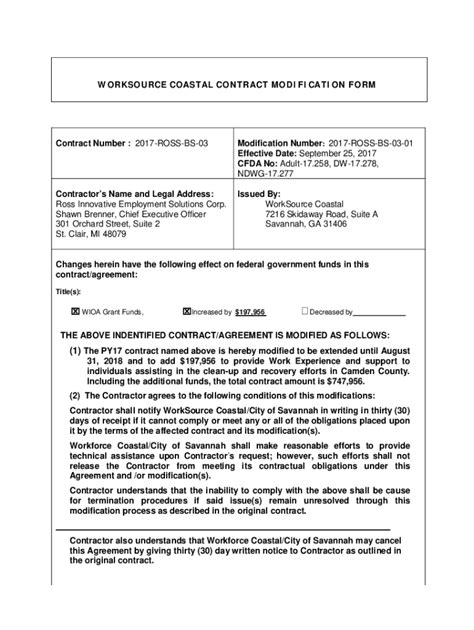 Fillable Online WORKSOURCE COASTAL CONTRACT MODIFICATION FORM Fax Email