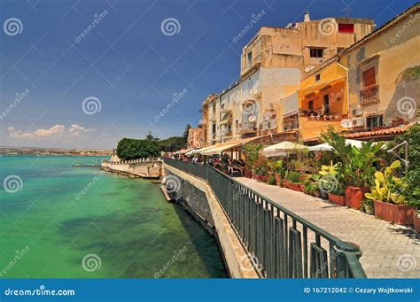 View Of Ortigia And The Mediterranean Sea In Syracuse Sicily Italy