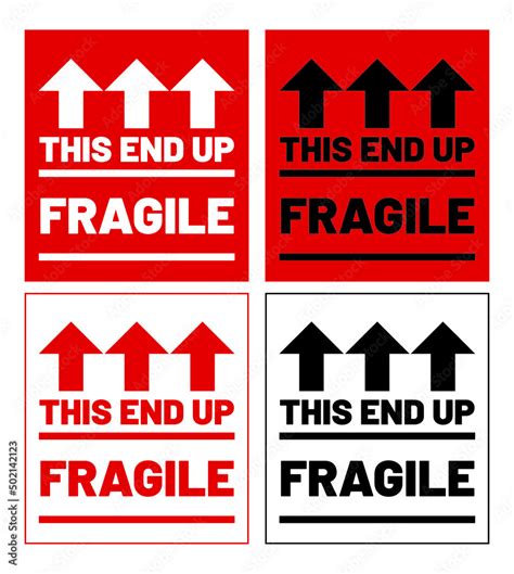 fragile with word this end up abstract sign come in red white and black ...