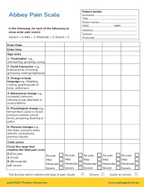 Fillable Online Abbey Pain Scale Information Sheet Abbey Pain Scale