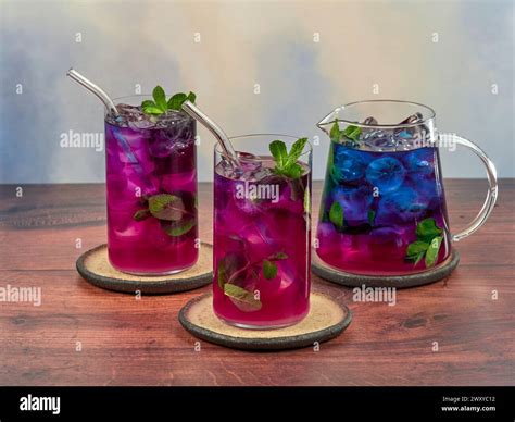 Iced Blue Tea Made From Anchan Flowers Also Known As Butterfly Pea