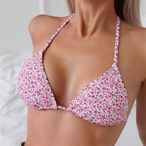 Generic New Floral Tie Neck Triangle Cup Beach Swimsuit Women S Bikini Swimsuit Unlined Top