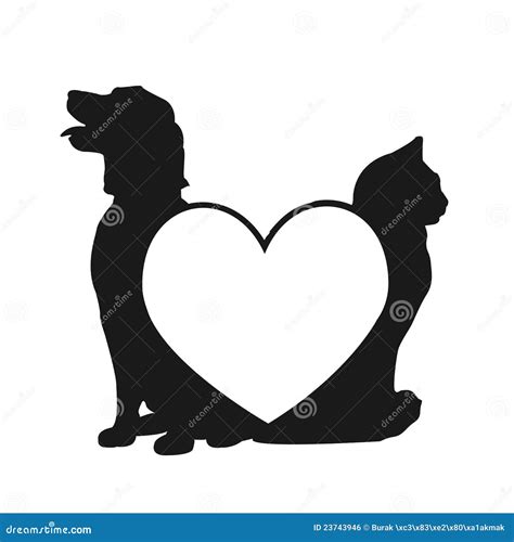 Cat And Dog Pet Love Logo With Line Art Concept Design Illustration