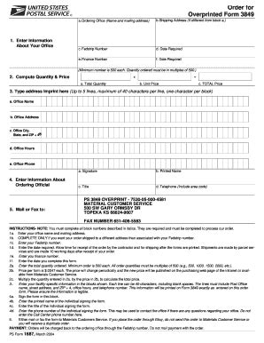 Fillable Online Nalc Branch Ps Form Order For Overprinted Form