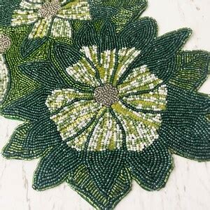 Handmade Table Runner Beaded Table Runner Green Floral Bead Runner