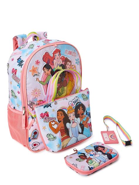 Disney Princess Girls Backpack With Lunch Bag 4 Piece Set Pink Multi