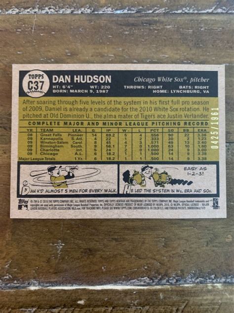 DANIEL HUDSON RC D 0425 1961 2010 Topps Heritage Chrome C37 Chicago