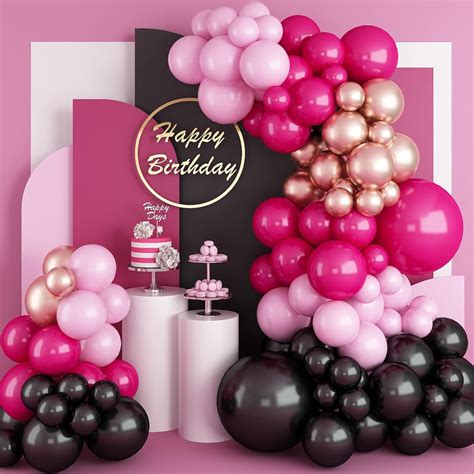Black Hot Pink Balloon Garland Arch Kit Pcs Rose Ubuy India