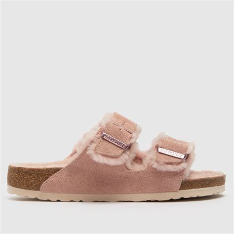 Womens Pale Pink Birkenstock Arizona Shearling Sandals Schuh